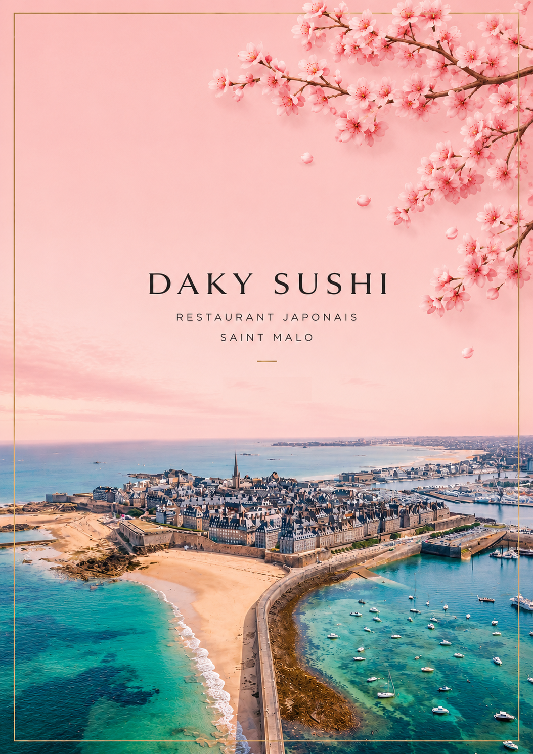 Daky Sushi — Restaurant Japonais, Saint-Malo, vue aérienne de la cité corsaire au coucher du soleil